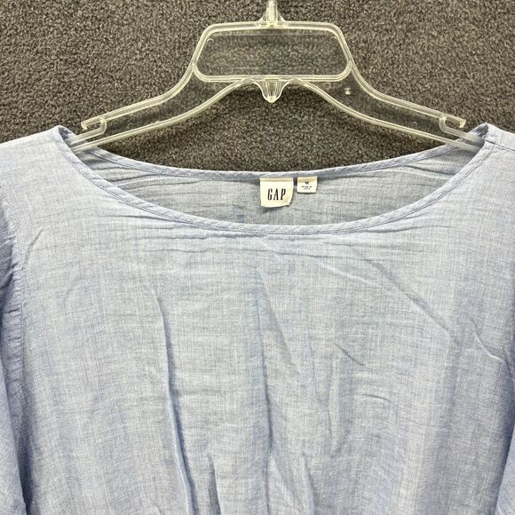 Gap Top women Medium Blue Puff Sleeves boat neck Floral embroidered Crop Blouse - Picture 3 of 14